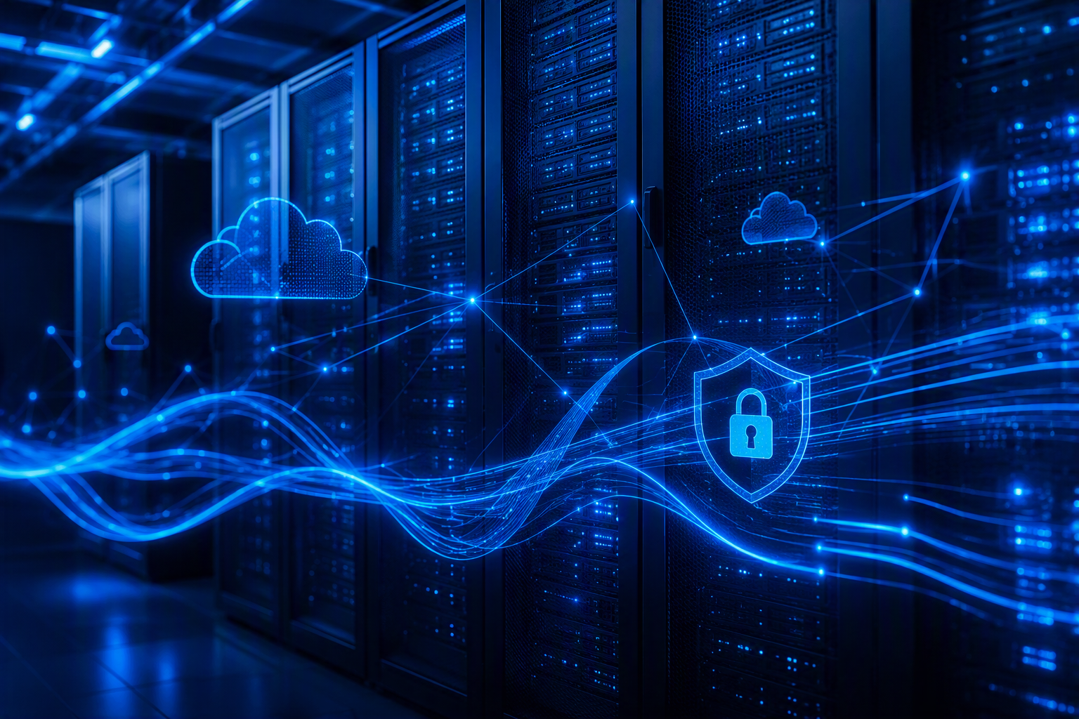 Cybersecurity shield graphic